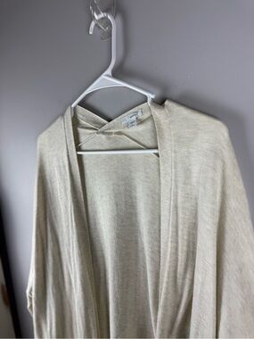 J Jill Womens Open Front Long Knitted Cardigan SZ L Long Sleeve Cream Soft Fall